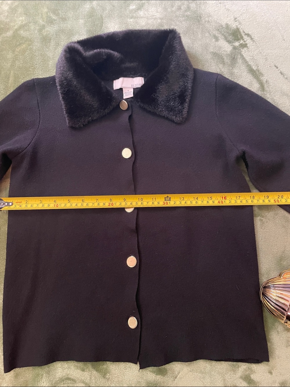 BY DESIGN Black Faux Fur Collar Button Cardigan Size S - Picture 3 of 8